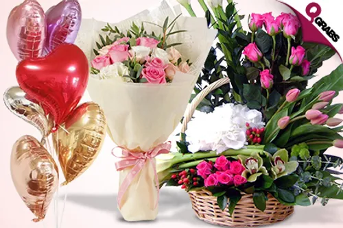 From QR70 Get a Bouquet of Flowers with Helium filled Latex or Foil Balloons for that Special Someone! (Up to QR515 Value)